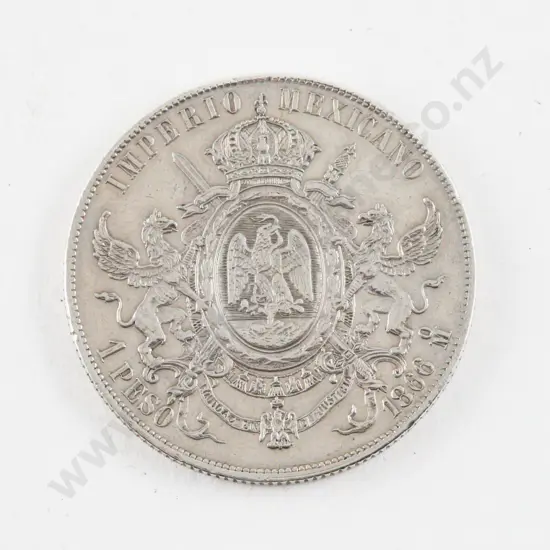Mexico 1866 Mo 1 Peso Silver Coin Emperor Maximilian I