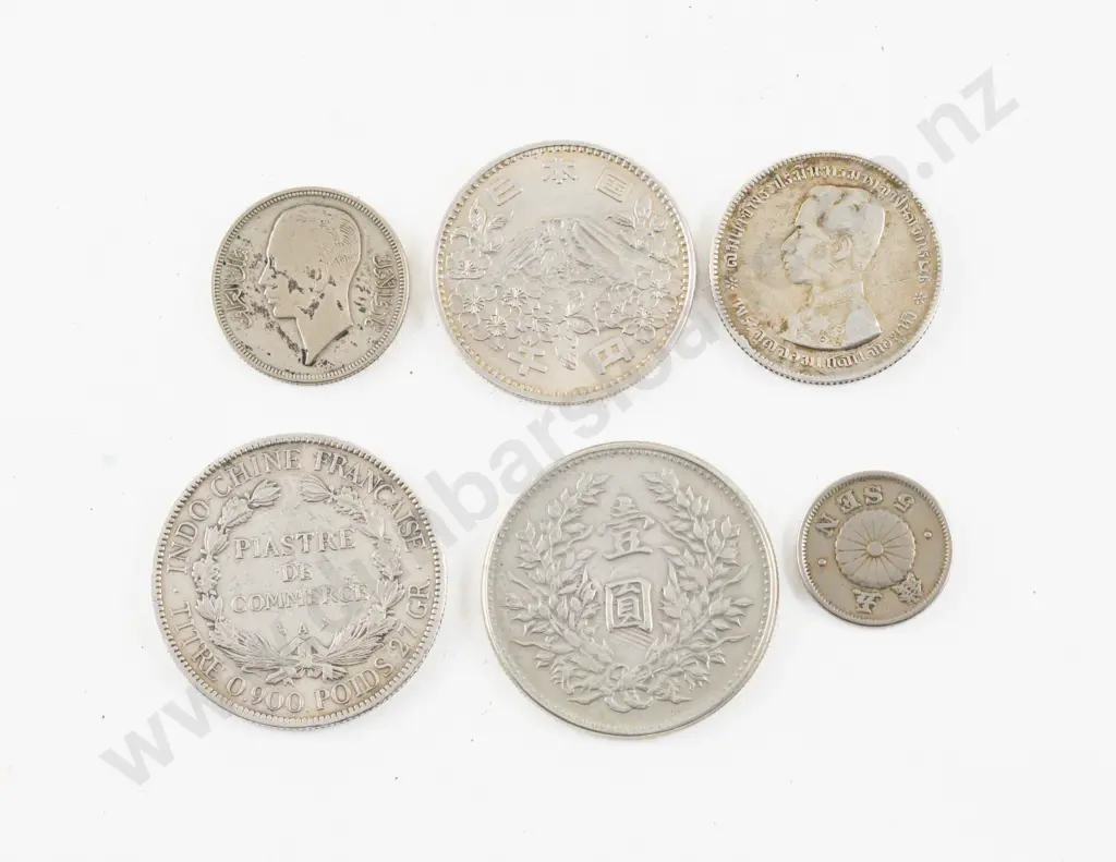 1903 French Indochina 1 Piastre 1964 Tokyo Olympics 1000 Yen with Various Asian Coinage (4) Image 1++