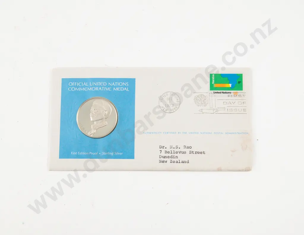 United Nations 1973 FCD with Proof S/S Commemorative Medal Namibia Image 1++
