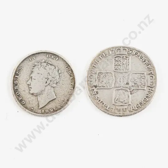 UK GeoII 1758 Silver Shilling and GeoIV 1826 Shilling