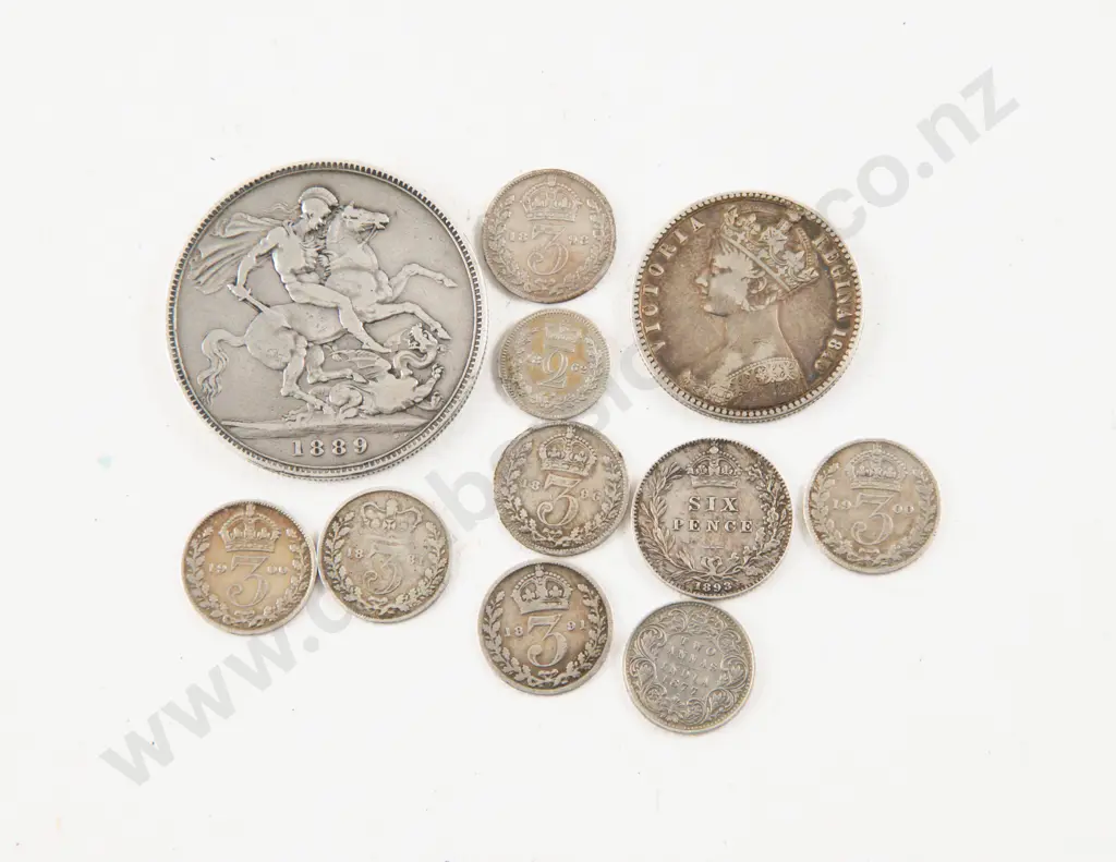 UK Victoria 1889 Silver Crown and Period Coins (10) Image 1++