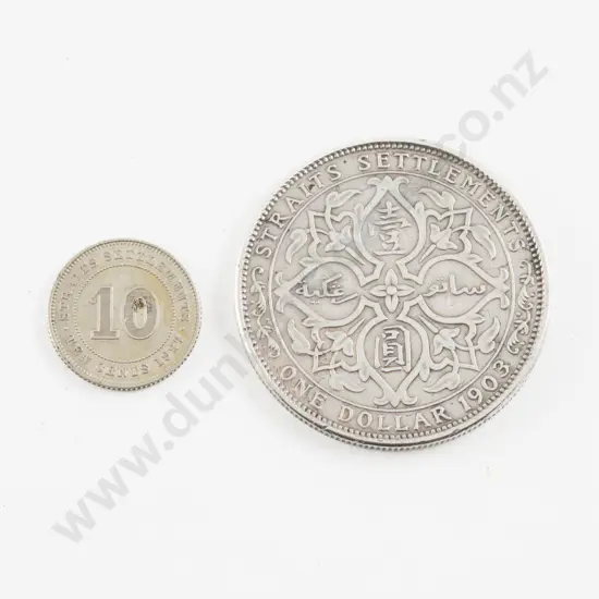 EdwVII 1903 Straits Settlement Malaysia Silver One Dollar with 1927 10 cents