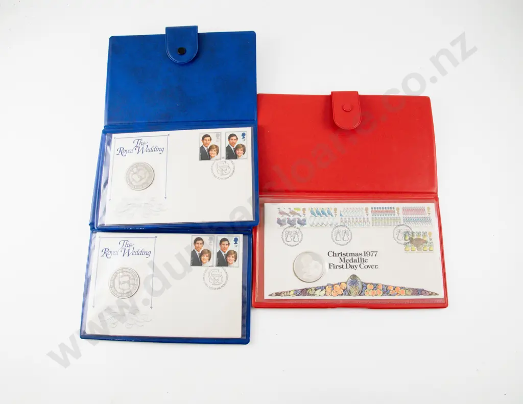 UK 1981 Royal Wedding Silver Proof Medallic FDC in Folder x2 and 1977 Christmas Cover Image 1++