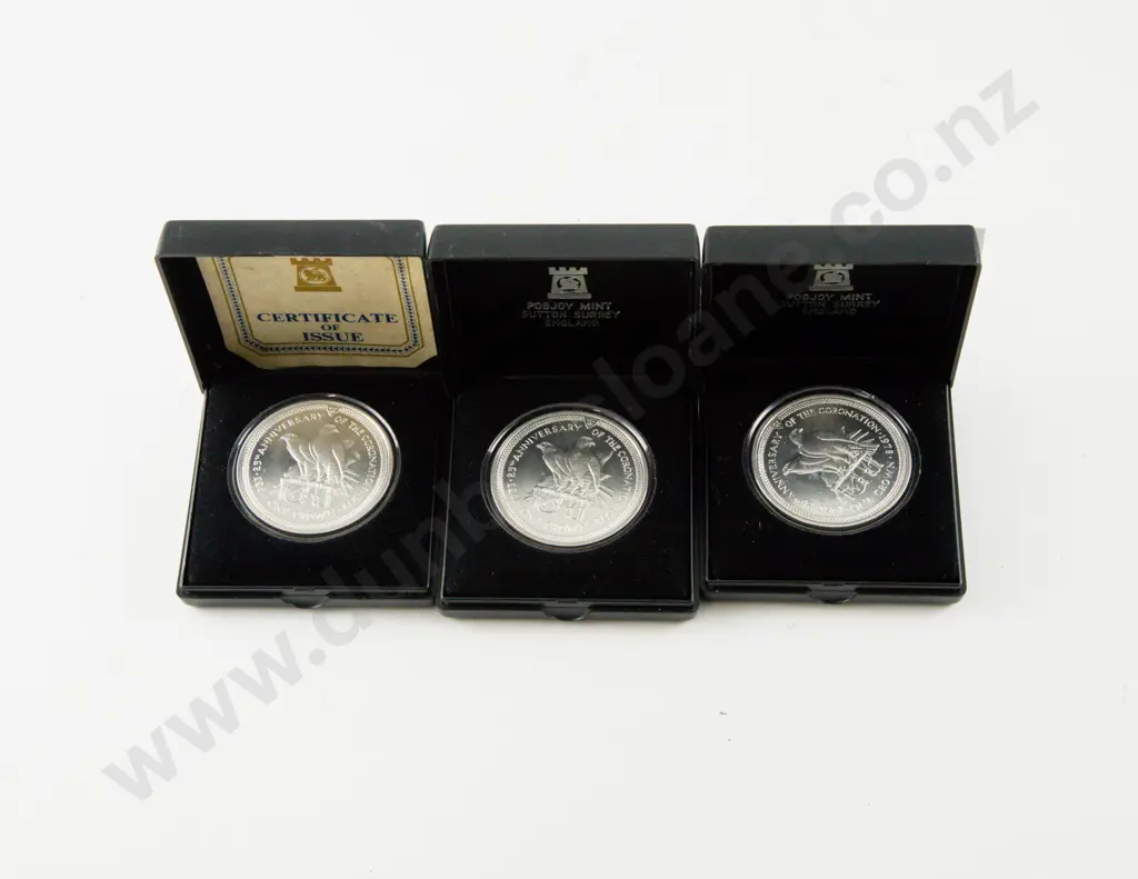 1978 Isle of Man QEII 25th Coronation Anniversary Silver Proof Crown x3 Pobjoy Mint Image 1++