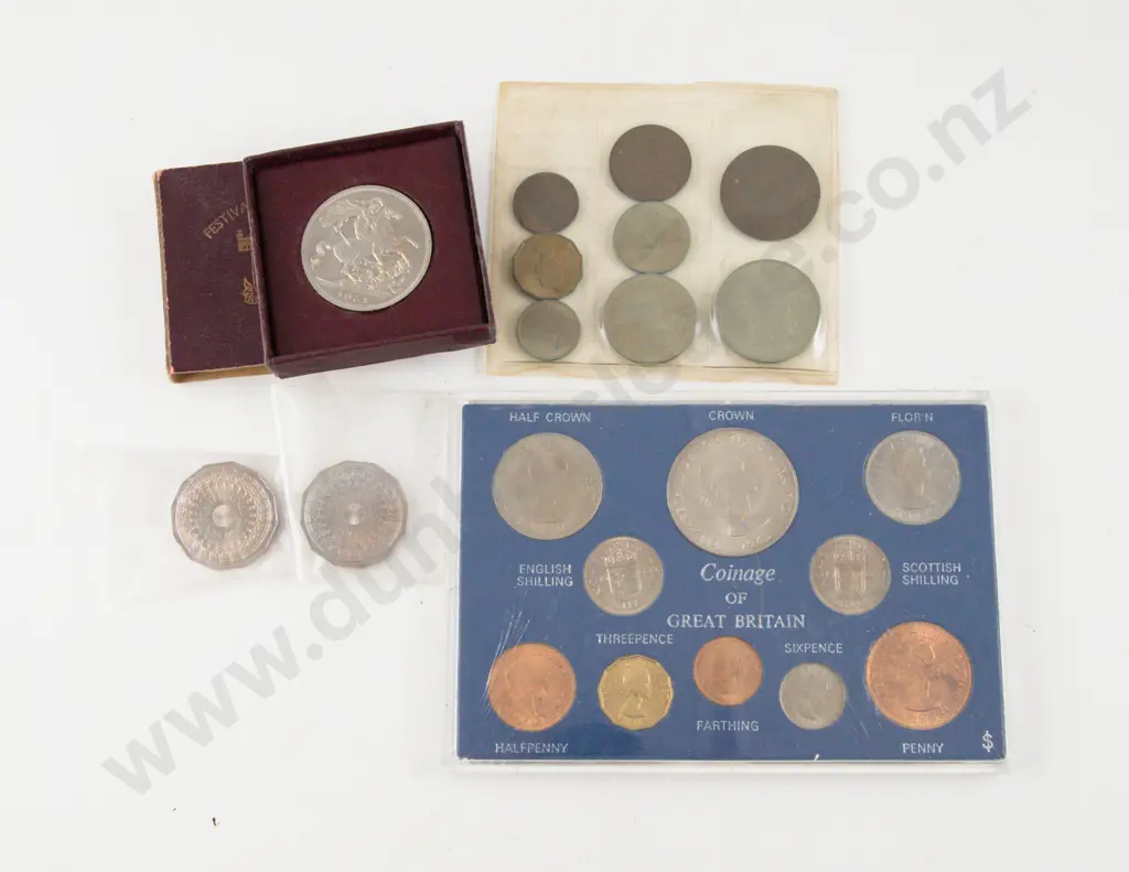 1965/66 Coins of Great Britain Ten Coin Unc Set with Various and 1951 Festival of Britain Five Shillings Image 1++