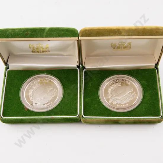 NZ Two 1986 Proof Silver Dollars Kakapo