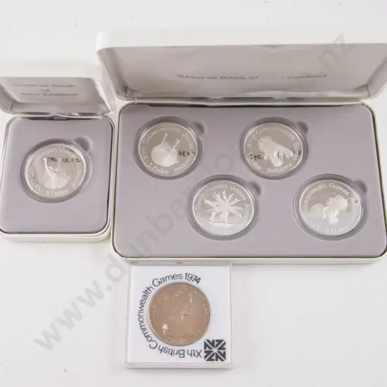 NZ 1990 Proof Silver Dollars Four Coin Series XIVth Commonwealth Games Auckland with Proof and Unc $1