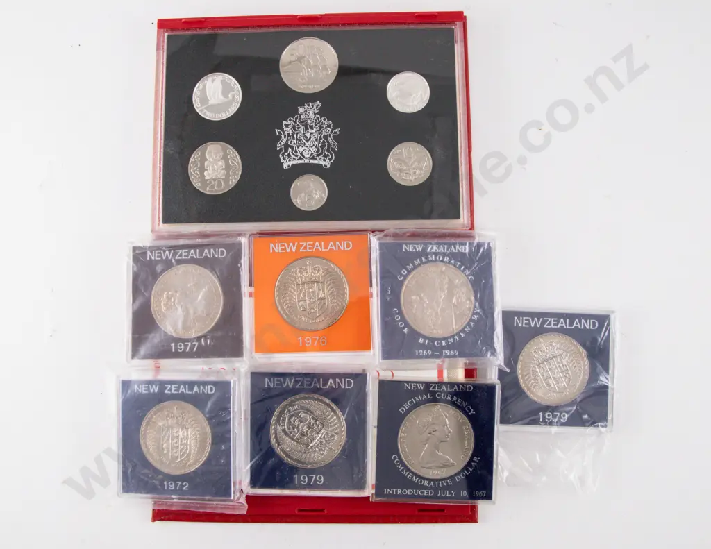 NZ 1990 Proof Silver Six Coin Set with Seven Various Unc $1 Image 1++