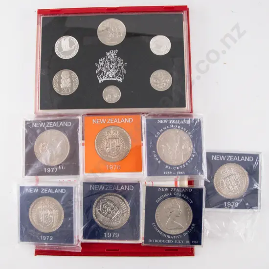 NZ 1990 Proof Silver Six Coin Set with Seven Various Unc $1