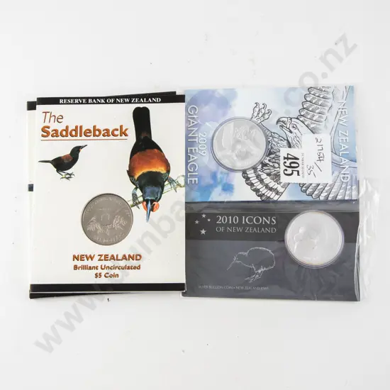 NZ 2009 Giant Eagle Unc Silver $1 2010 Icons Silver $1 and 1997 Saddleback Unc $5