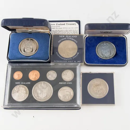NZ 1973 1975 Unc Silver Dollars with 7pce Proof Coin Set and Unc $1x2 1967