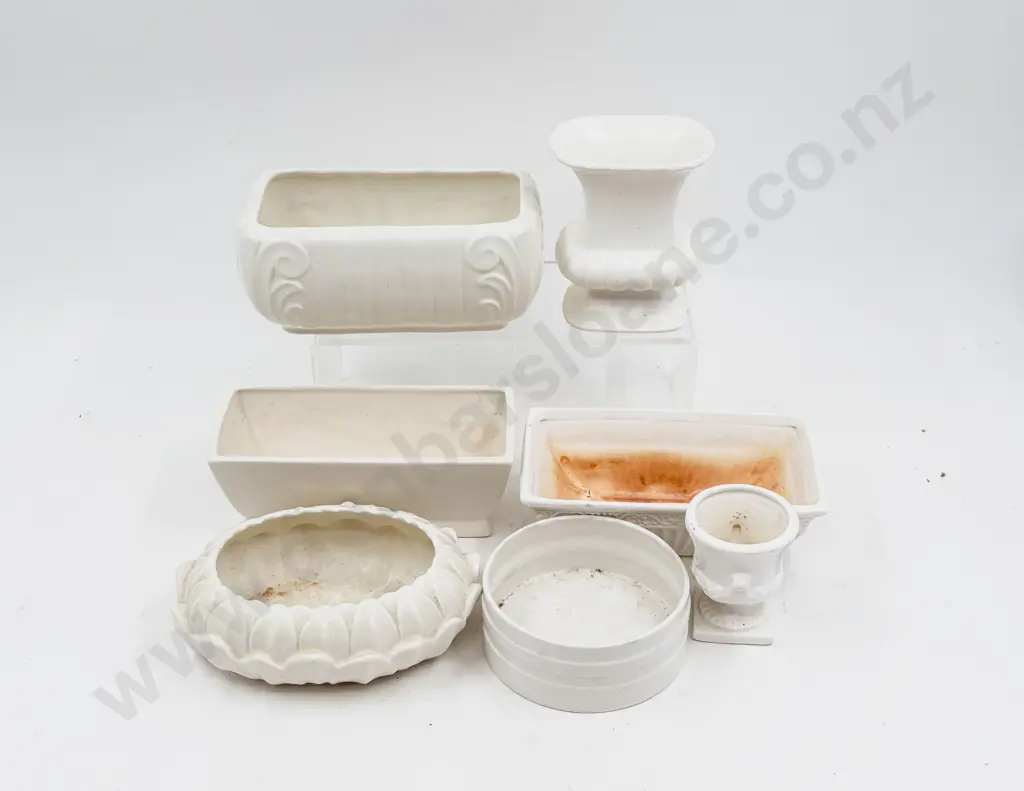 Quantity of Assorted White Glazed Flower Troughs & Vases Image 1++