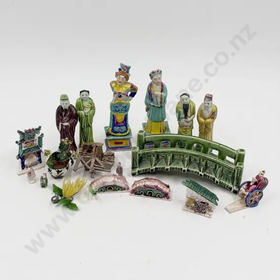 Quantity of Assorted Mid C20th Chinese Bonsai Display Figures & Ornaments Etc