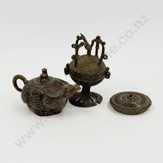 Small Brass Ox-Formed Tea Pot & Two Others