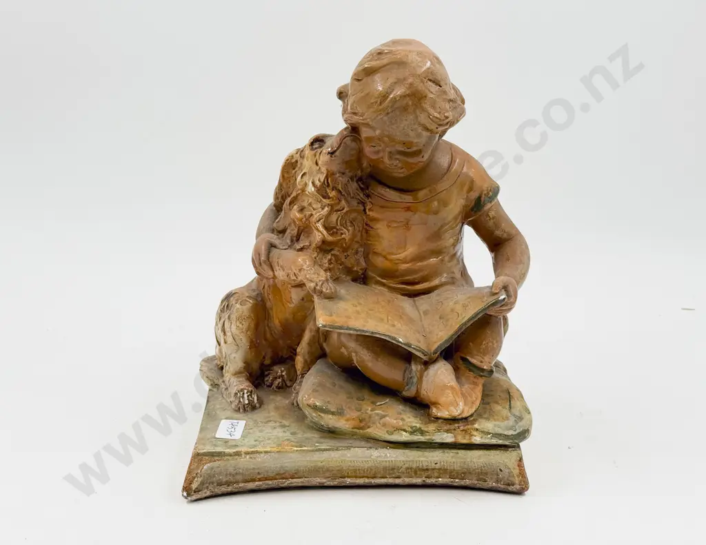 Vintage Plaster Child & Dog Figure Group Image 1++
