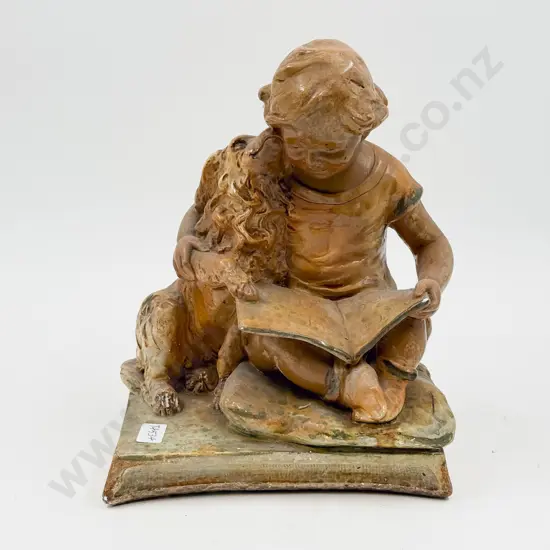 Vintage Plaster Child & Dog Figure Group