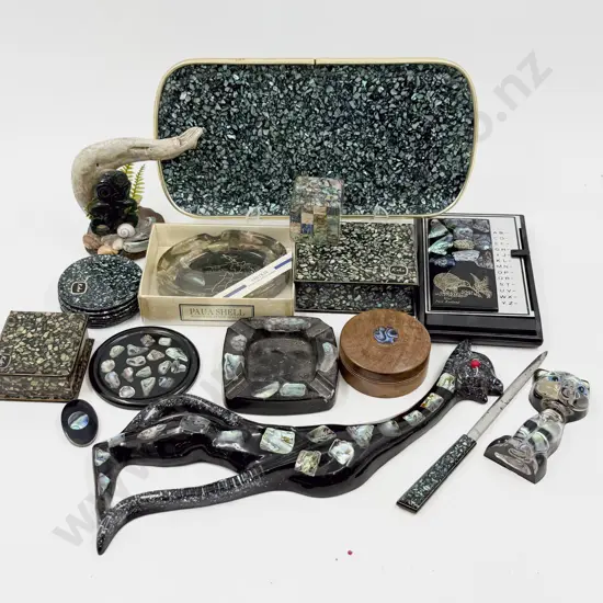 Box of Assorted Paua Shell Ornaments & Dishes Etc