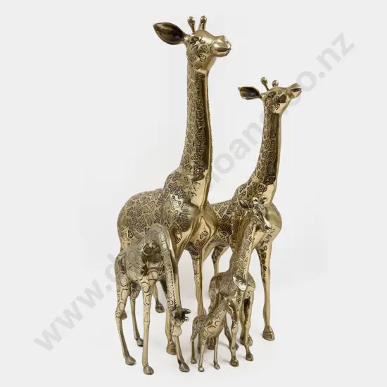 Graduated Set of Five Brass Giraffes