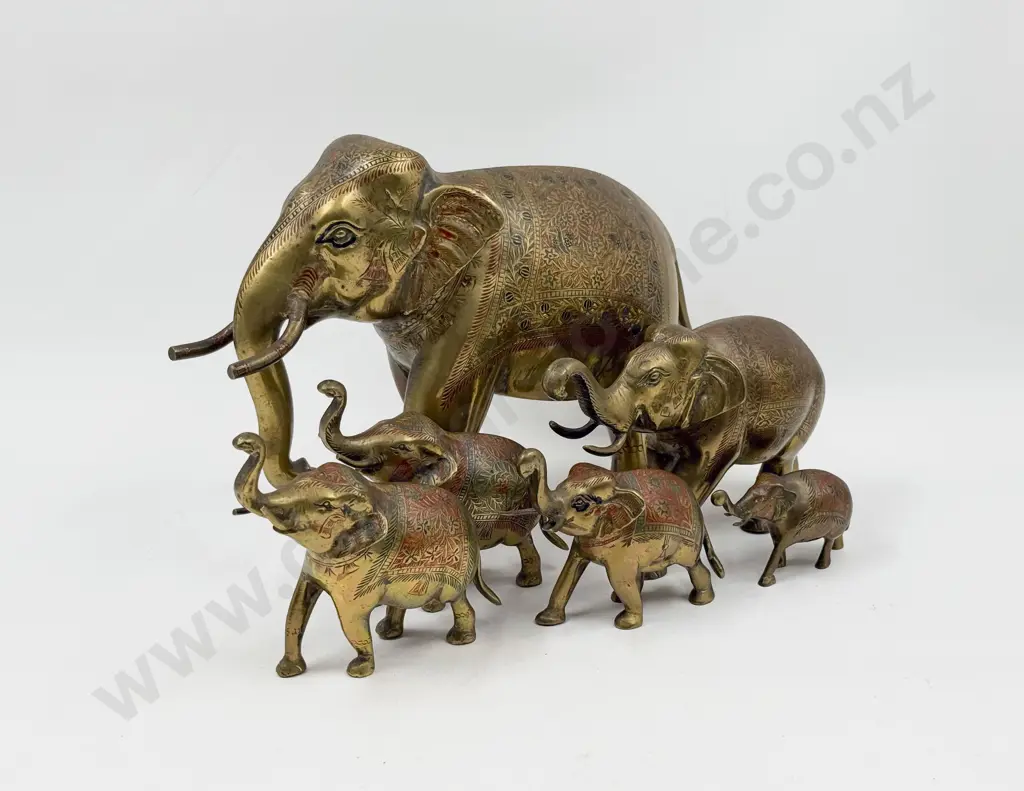 Graduated Set of Six Indian Brass Elephants Image 1++