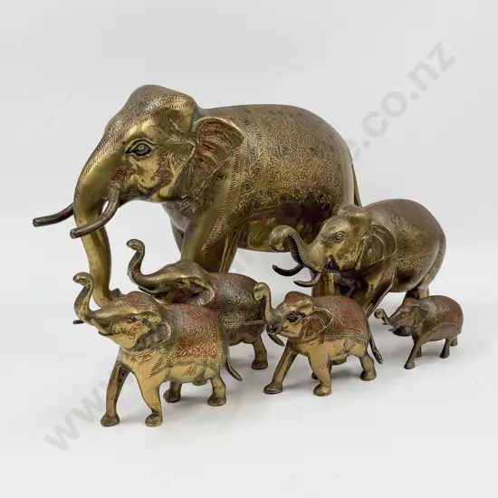 Graduated Set of Six Indian Brass Elephants