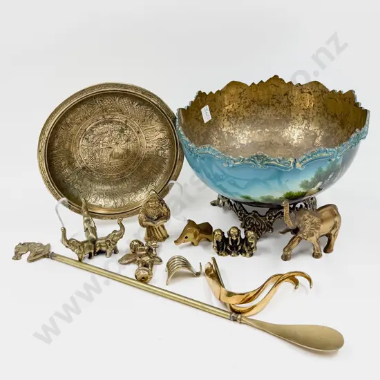 Decorative Brass Bowl With Assorted Animal Ornaments Etc