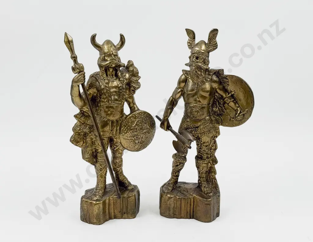 Pair of Heavy Cast Brass Viking Figures Image 1++