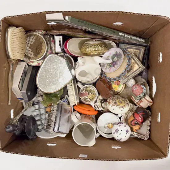 Box of Assorted China & Ornaments