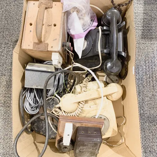 Box of Assorted Vintage Telephones Etc