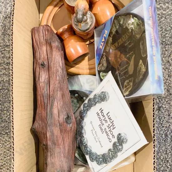 Box of Assorted Woodware & Shells