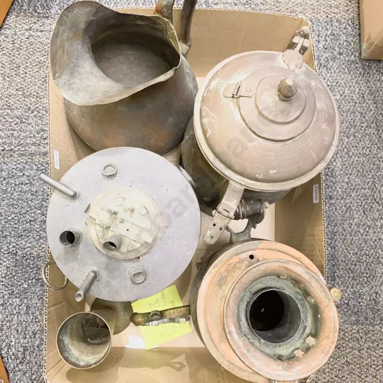 Box of Assorted Vintage Metaware Including Viscometer