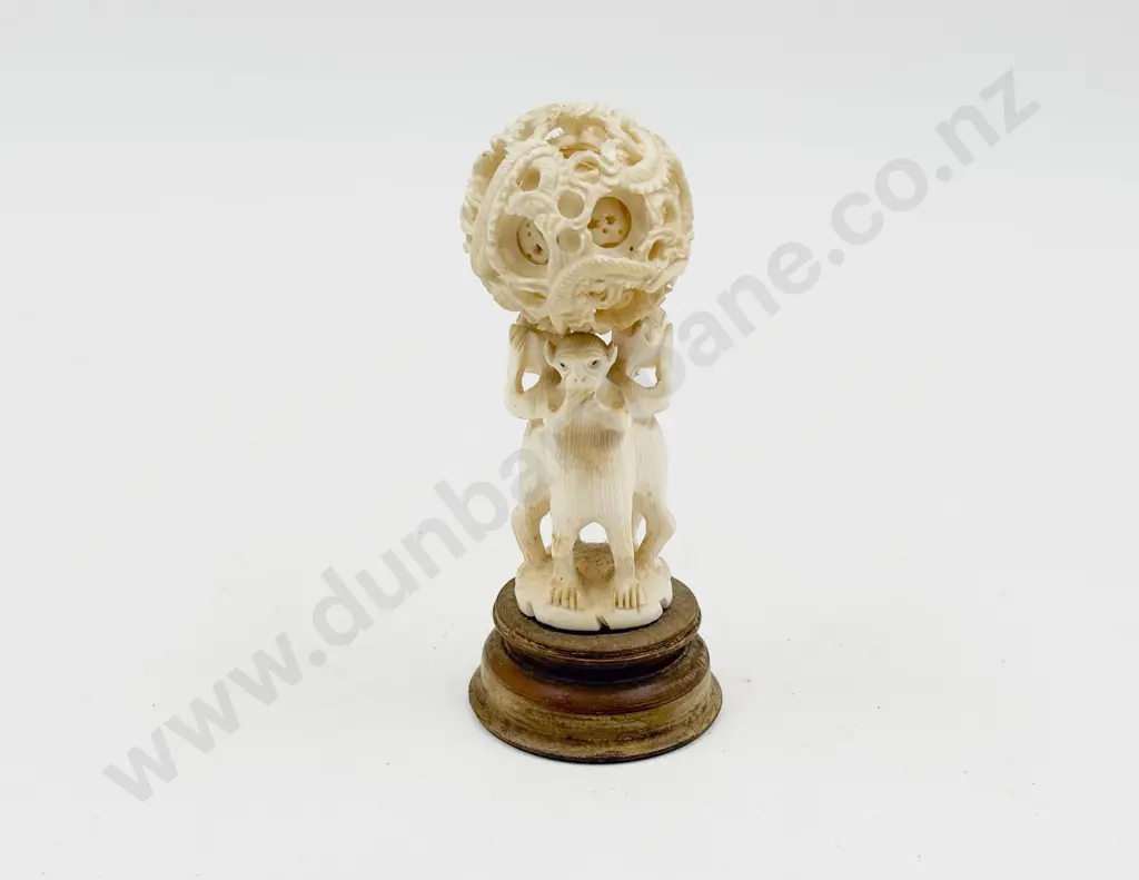Ivory Puzzle Ball Together with Associated Stand Image 1++