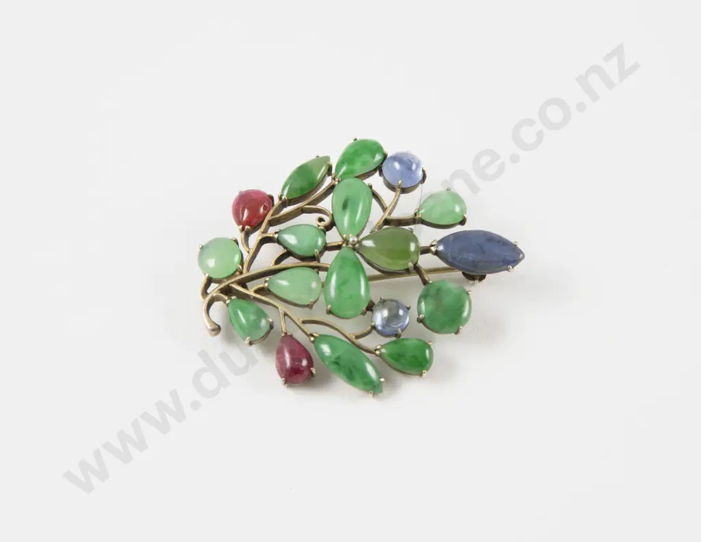 Chinese Apple Green Jade Floral Brooch Image 1++
