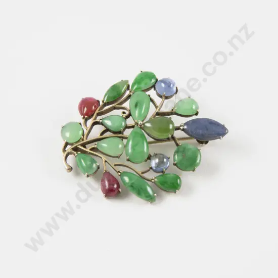 Chinese Apple Green Jade Floral Brooch