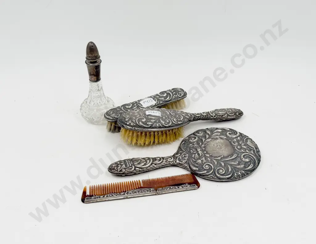 Four Piece S/S Vanity Set Together with S/S topped Scent Bottle Image 1++