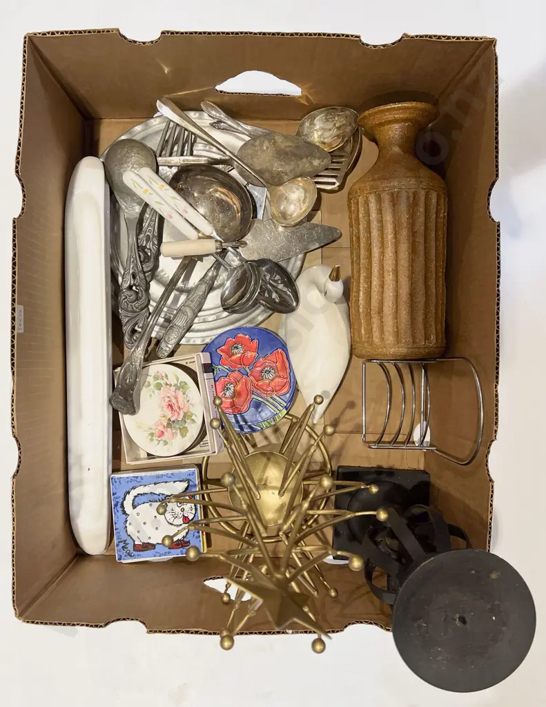 Box of Assorted Pewter and Decorative Homewares Image 1++