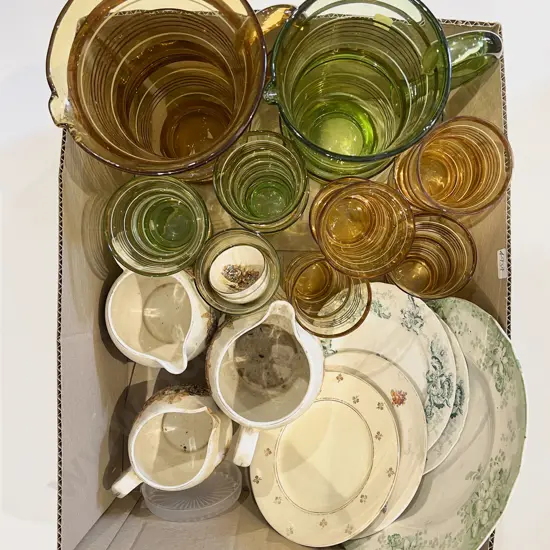 Two Glass Lemonade Sets and Assorted China