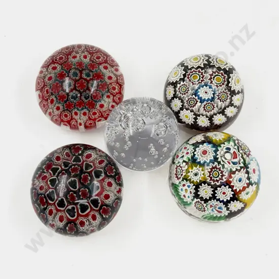 Five Assorted Art Glass Paperweights