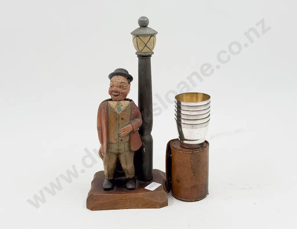 Vintage Musical Wooden Figure (faults) together with Cased S/P Cup Set Image 1++