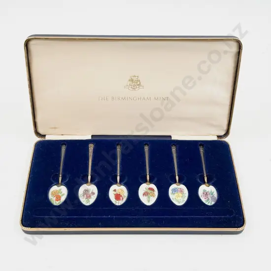 Birmingham Mint S/S & Enamelled Cased Set of Six Teaspoons