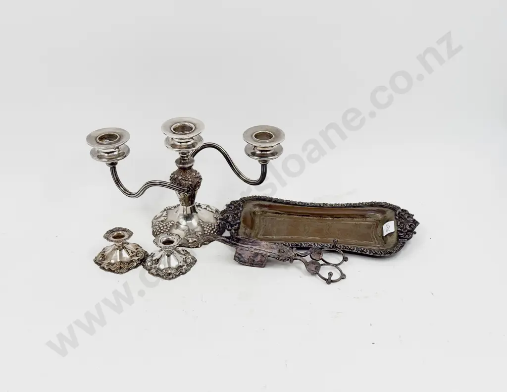 Small Qty of Assorted S/P including Candelabra, Snuffers & Tray Image 1++