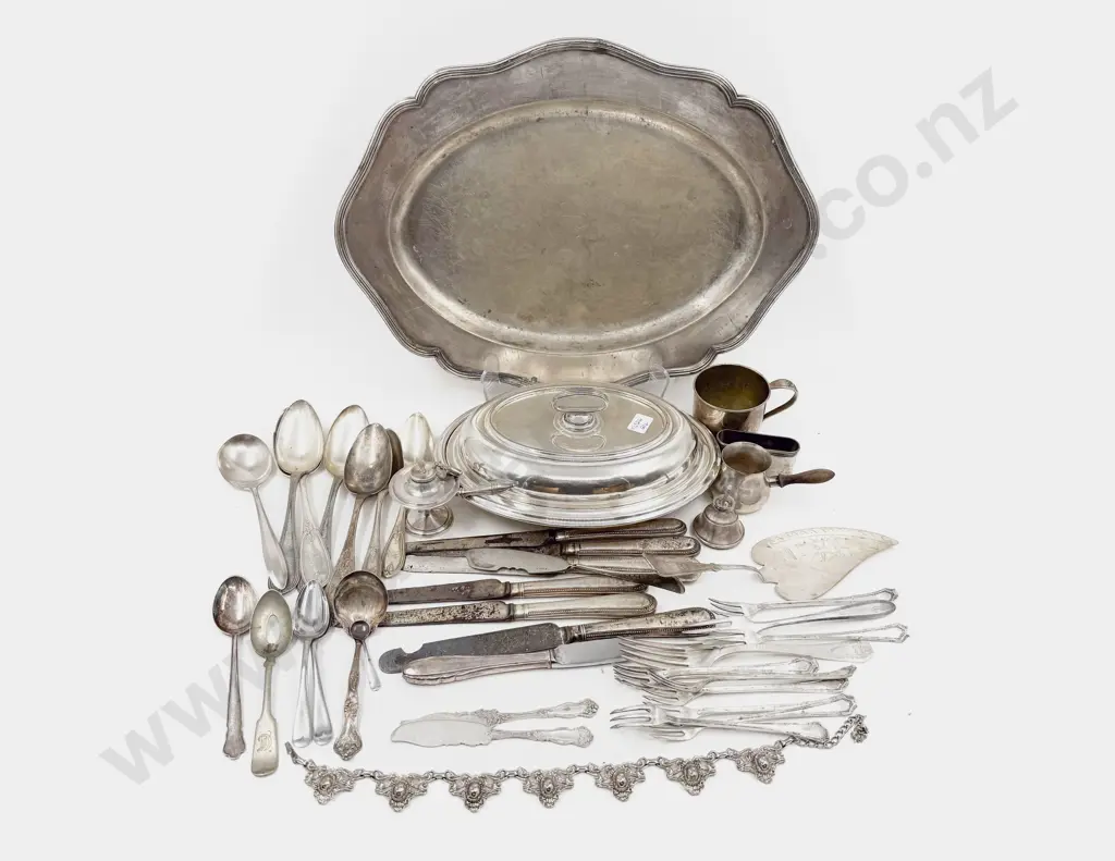 S/P Oval Tray, Entree Dish, Asstd Cutlery, Broken & Scrap S/S Odds, Etc Image 1++