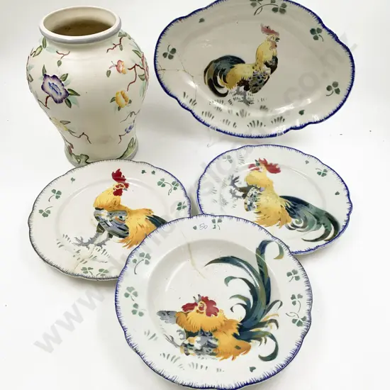 Chinese Rose Vase with Small Qty of French Dinner China (faults)