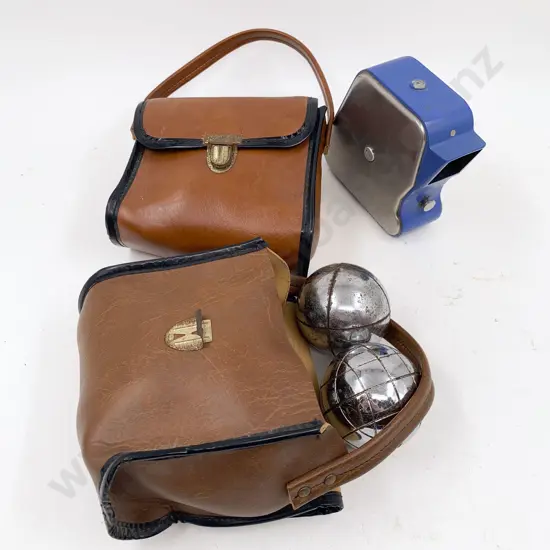 Pair of Cased Petanque Four Ball Sets and other