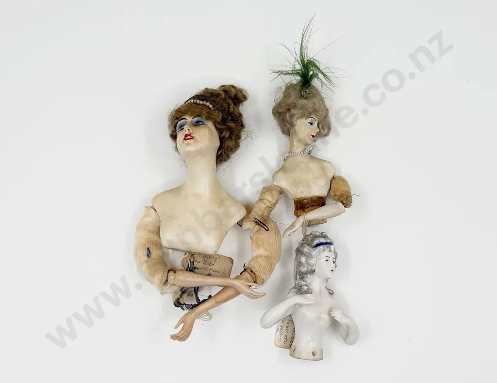 Three C1900 Wax and China Half Head Dolls Image 1++