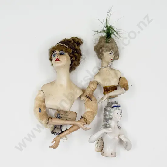 Three C1900 Wax and China Half Head Dolls