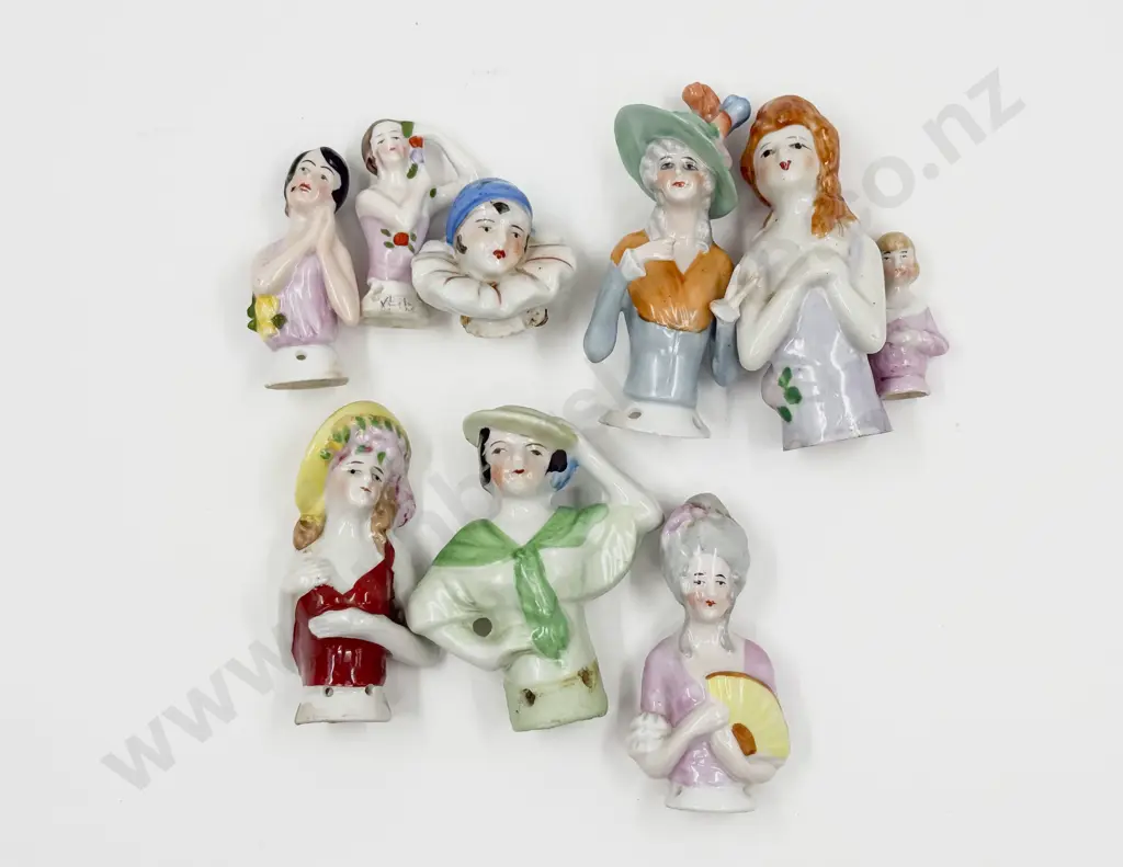 Collection of Nine C1900 China Half Head Dolls Image 1++