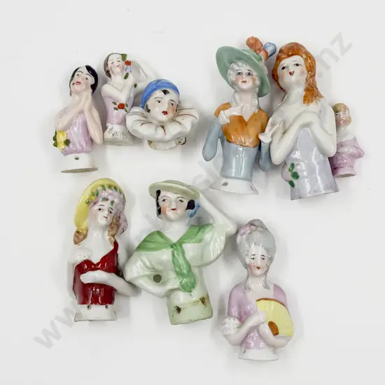 Collection of Nine C1900 China Half Head Dolls