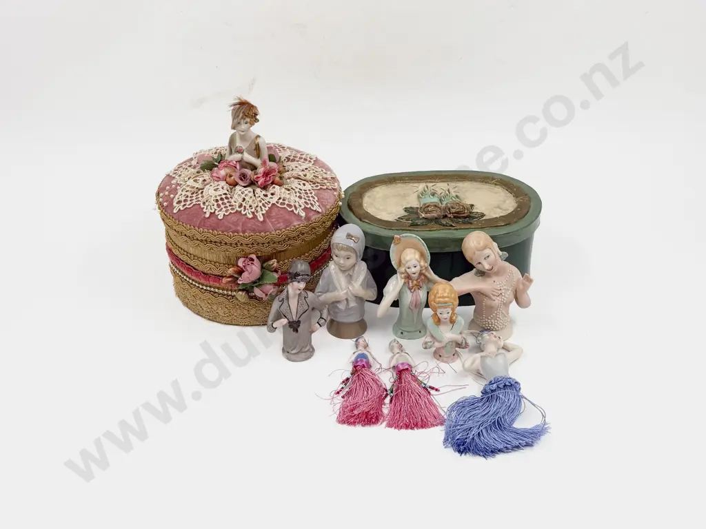 New Bisque China Half Head Dolls and Two Boxes Image 1++