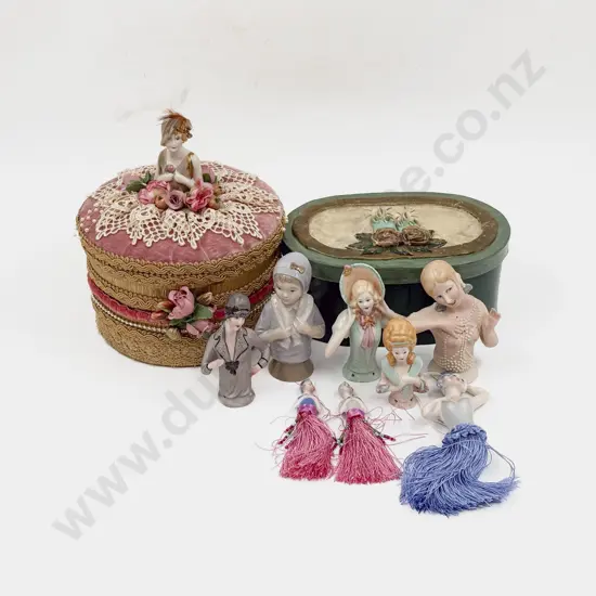 New Bisque China Half Head Dolls and Two Boxes