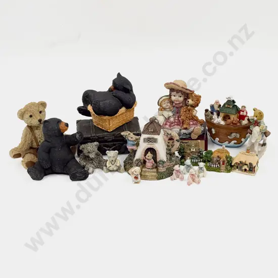 Collection of Resin Novelty Teddy Bears and Ornaments